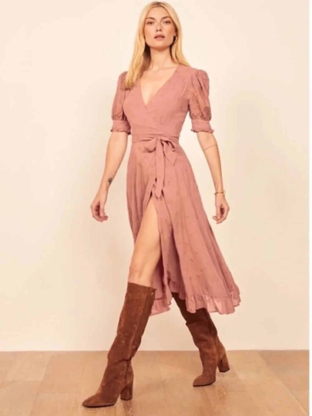 Reformation Annalise Embroidered Floral Wrap Midi Dress - Picture 1 of 15